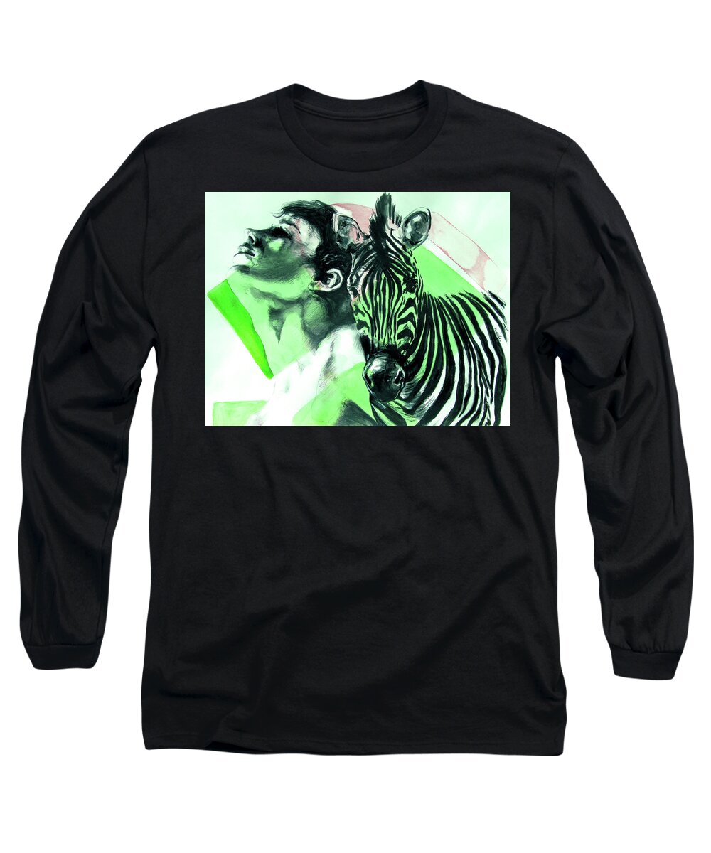 Zebra Stripes Long Sleeve T-Shirt featuring the painting Chronickles of Zebra Boy  by Rene Capone