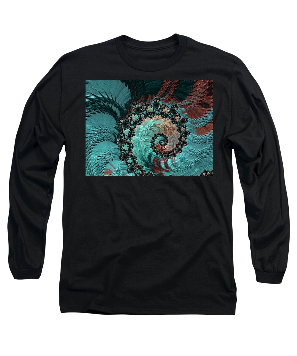 Churning Sea Art Long Sleeve T-Shirt featuring the digital art Churning Sea Fractal by Bonnie Bruno