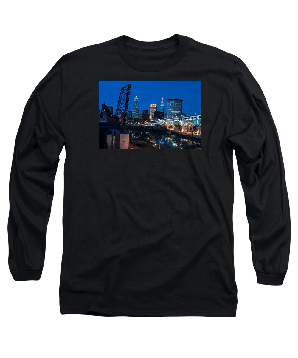 Cleveland Long Sleeve T-Shirt featuring the photograph City of Bridges by Stewart Helberg
