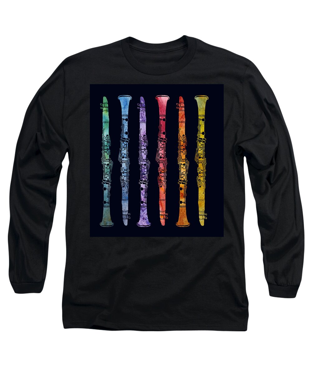 Clarinets Long Sleeve T-Shirt featuring the digital art Clarinet Rainbow by Jenny Armitage