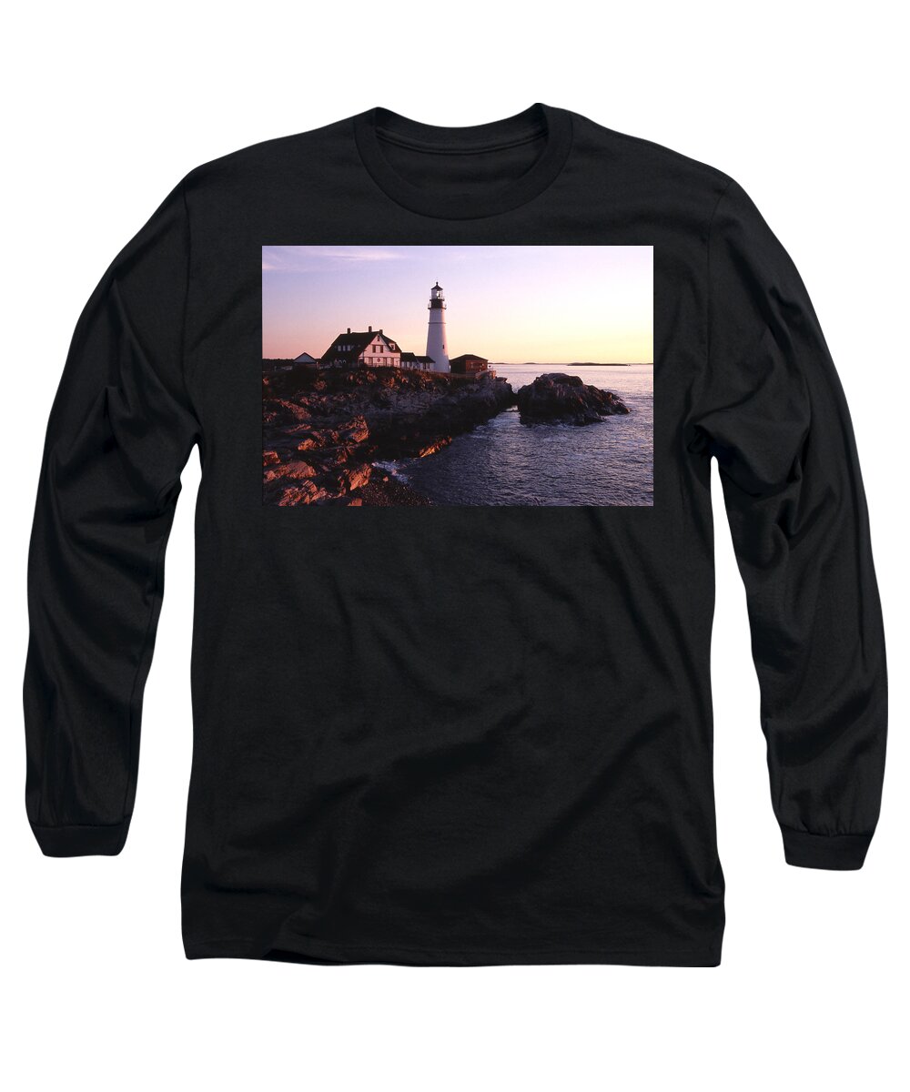 Landscape Lighthouse Nautical New England Portland Head Light Cape Elizabeth Long Sleeve T-Shirt featuring the photograph Cnrf0904 by Henry Butz