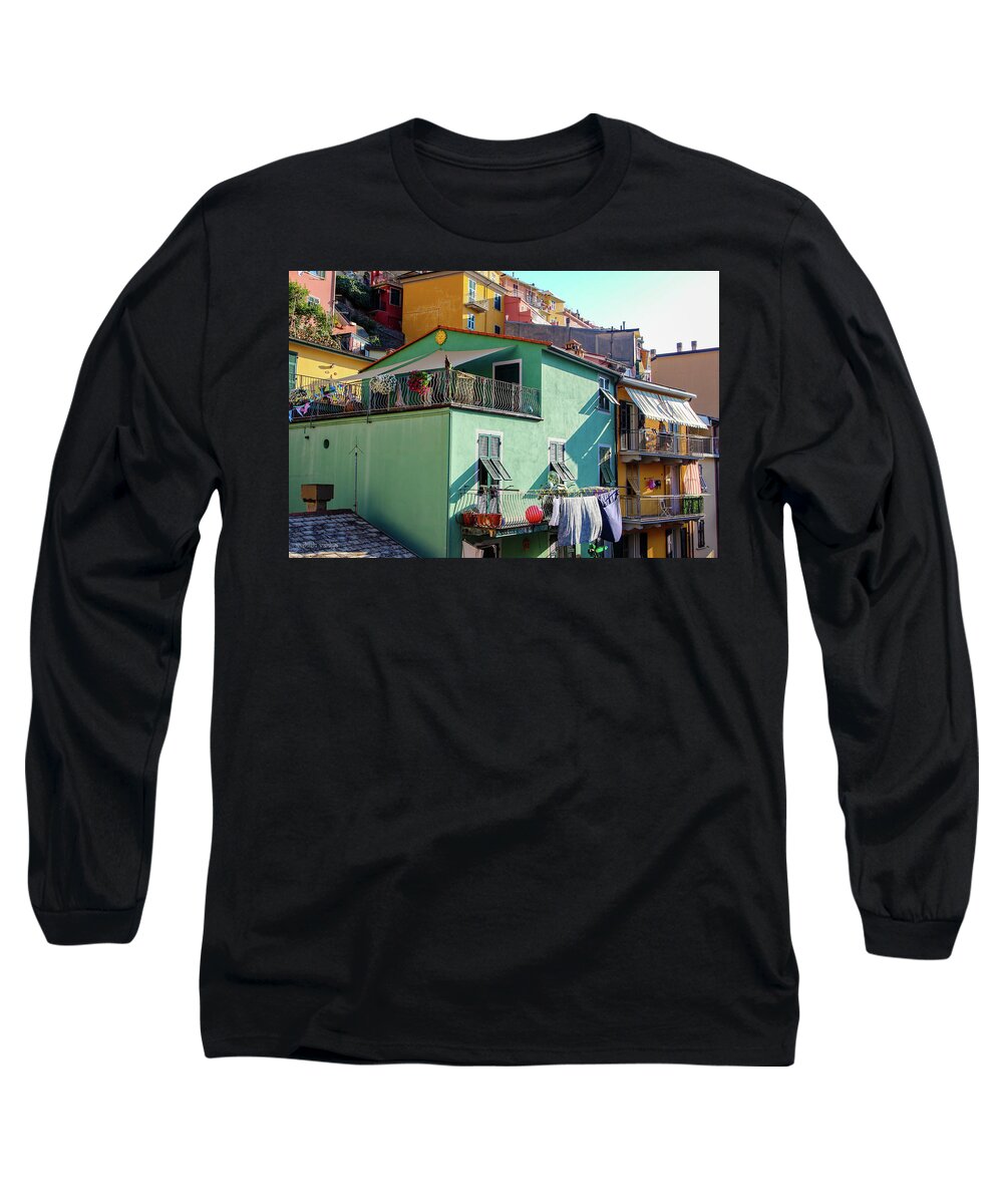 Manarola Long Sleeve T-Shirt featuring the photograph Colorful Buildings of Manarola, Italy by Aashish Vaidya
