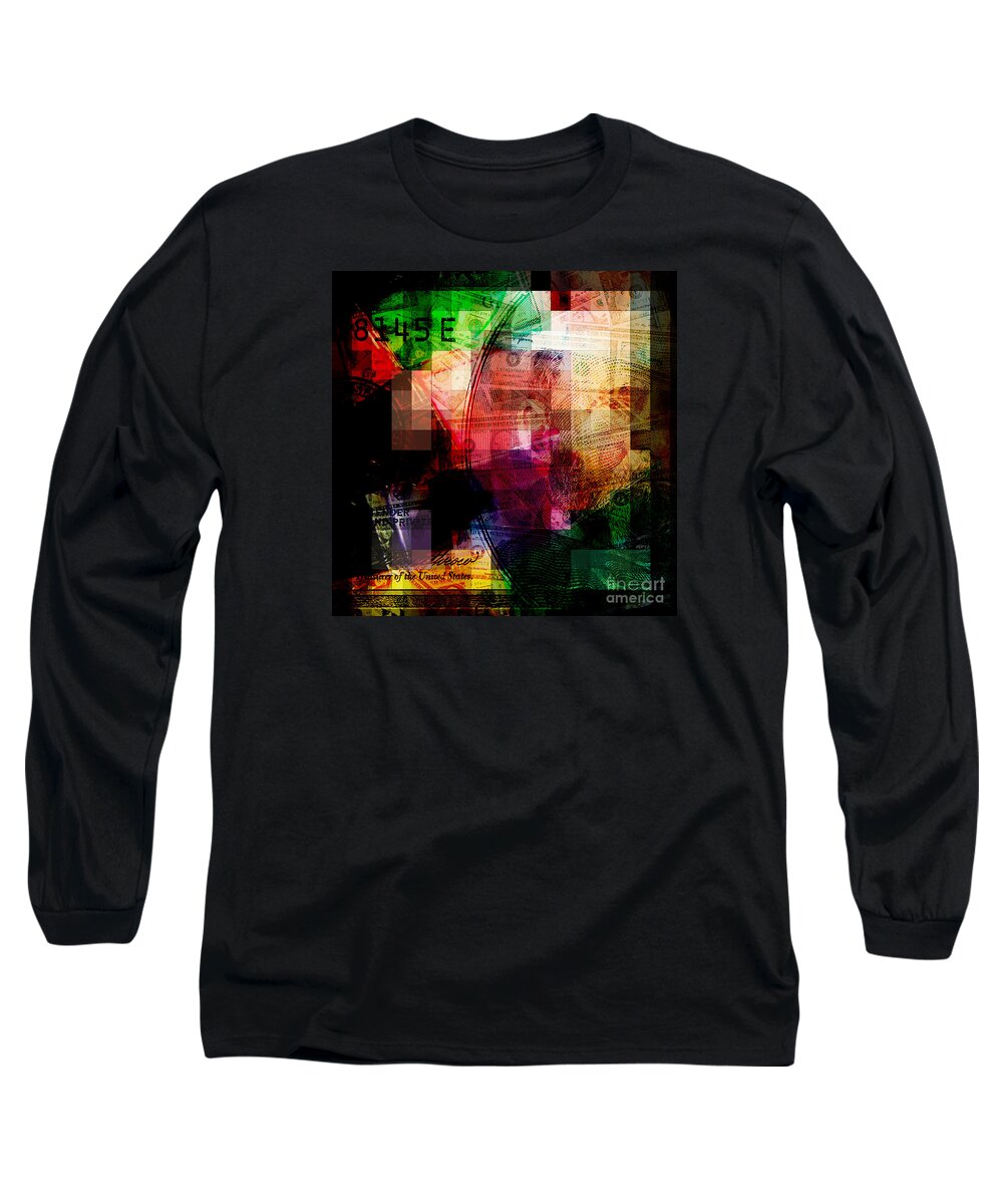 Graphic Design Long Sleeve T-Shirt featuring the photograph Colorful Currency Collage by Phil Perkins