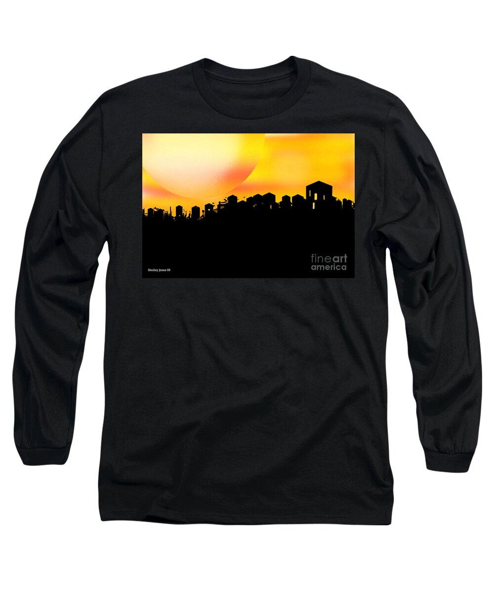 Sunset Long Sleeve T-Shirt featuring the digital art Colossal Ending by Shelley Jones