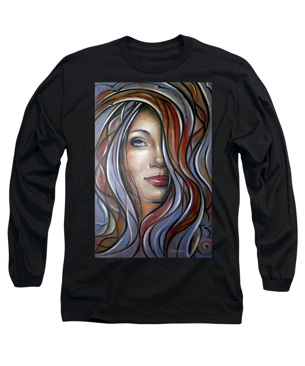 Original Long Sleeve T-Shirt featuring the painting Cool Blue Smile 070709 by Selena Boron