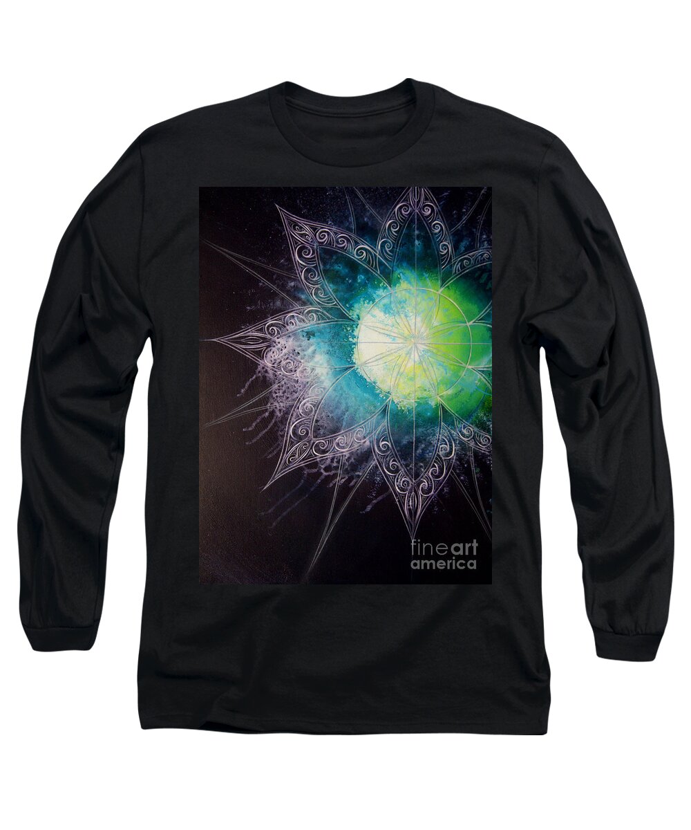 Cosmic Long Sleeve T-Shirt featuring the painting Cosmic Starburst by Reina Cottier