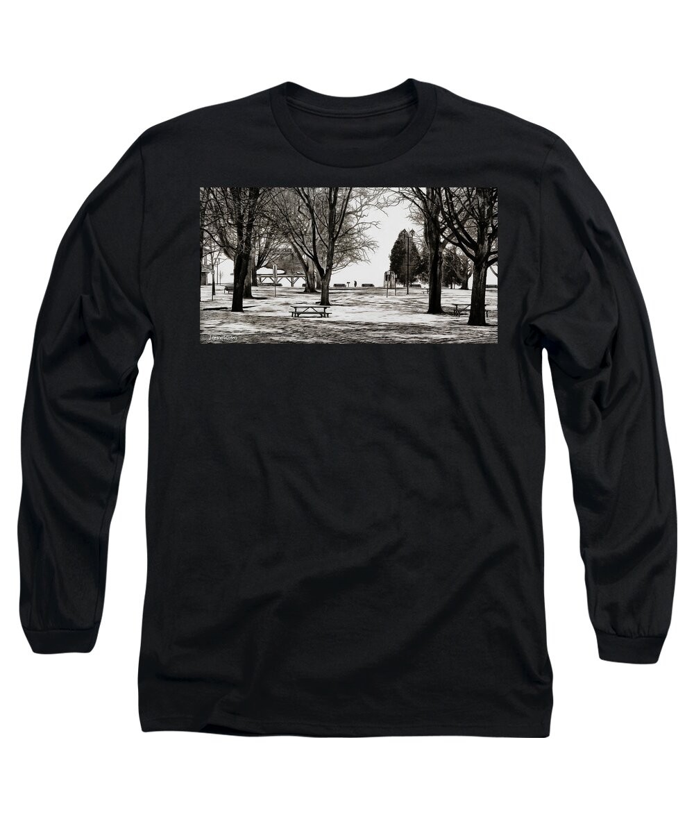 Orillia Long Sleeve T-Shirt featuring the digital art Couchiching Park in Pencil by JGracey Stinson