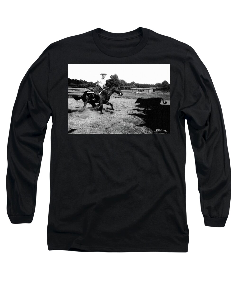 Landscape Long Sleeve T-Shirt featuring the photograph Cutting Horse 1968 by Carl Deaville