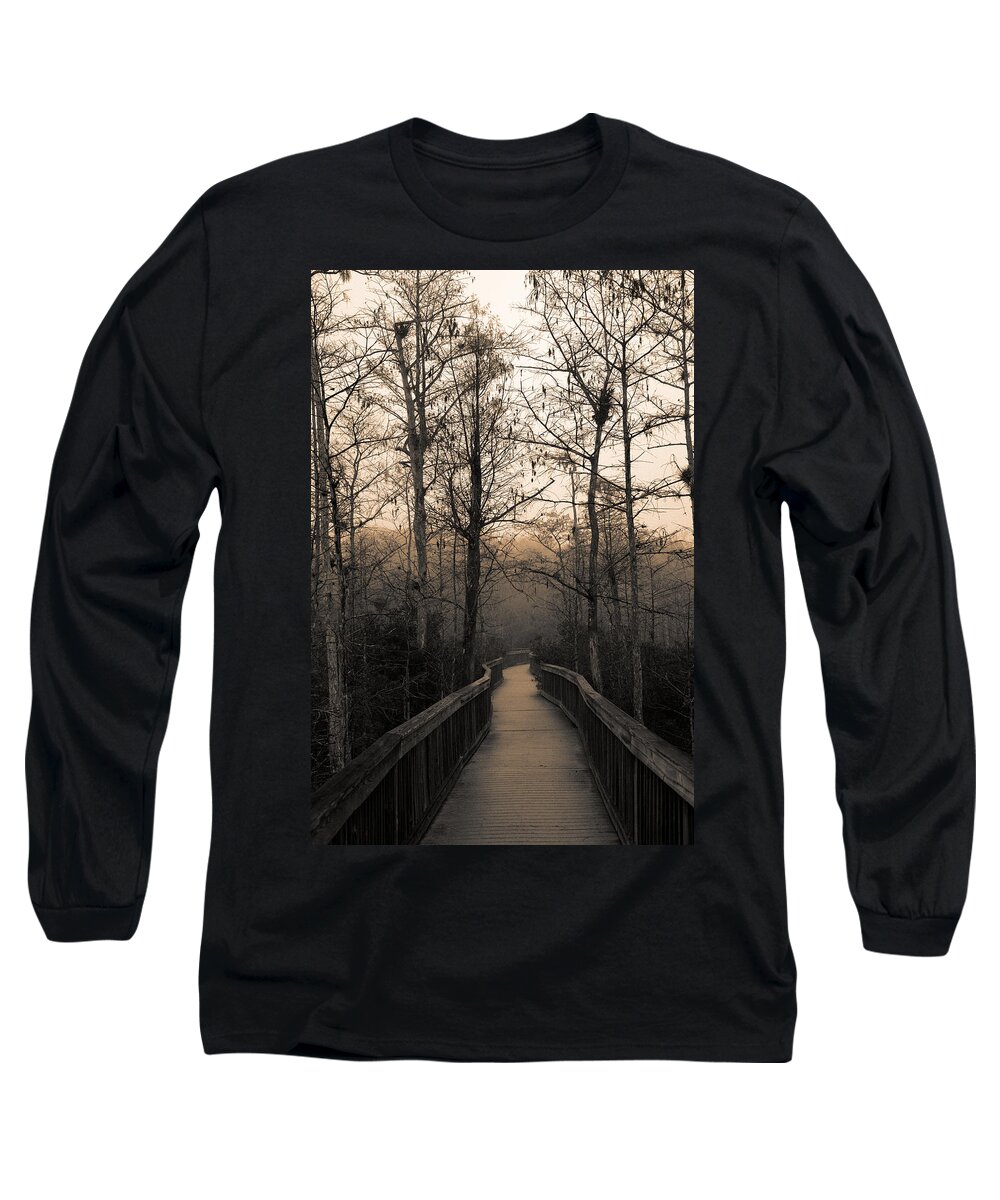 Cypress Long Sleeve T-Shirt featuring the photograph Cypress Boardwalk by Gary Dean Mercer Clark