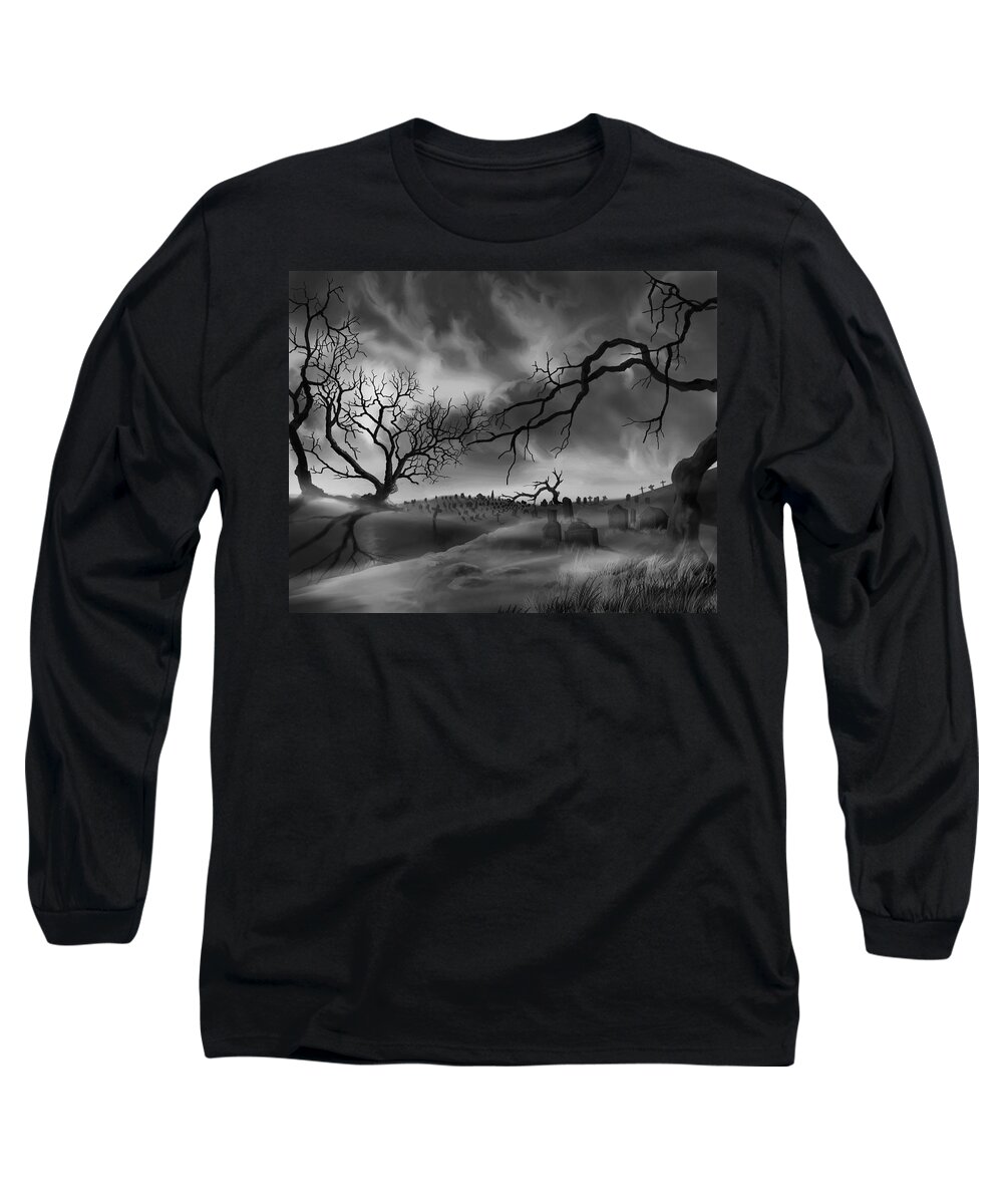 Copyright 2015 By James Hill Gallery Long Sleeve T-Shirt featuring the painting Dark Cemetary by James Hill