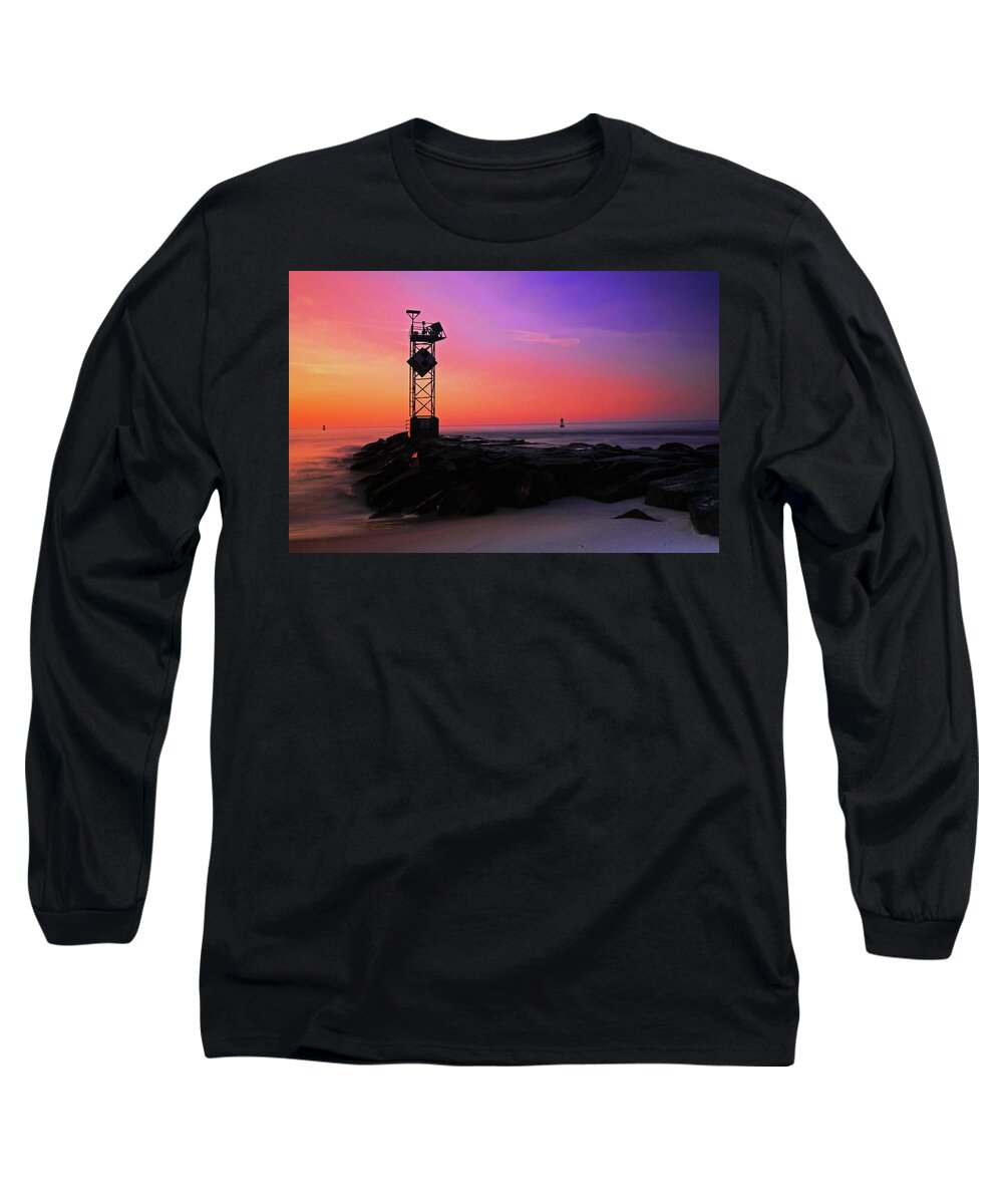 Ocean Long Sleeve T-Shirt featuring the photograph Daybreak at Ocean City inlet by Bill Jonscher