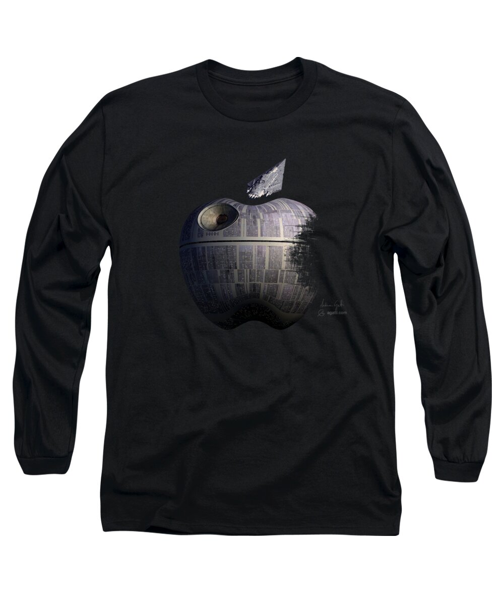 Scifi Long Sleeve T-Shirt featuring the digital art Death Star Apple by Andrea Gatti