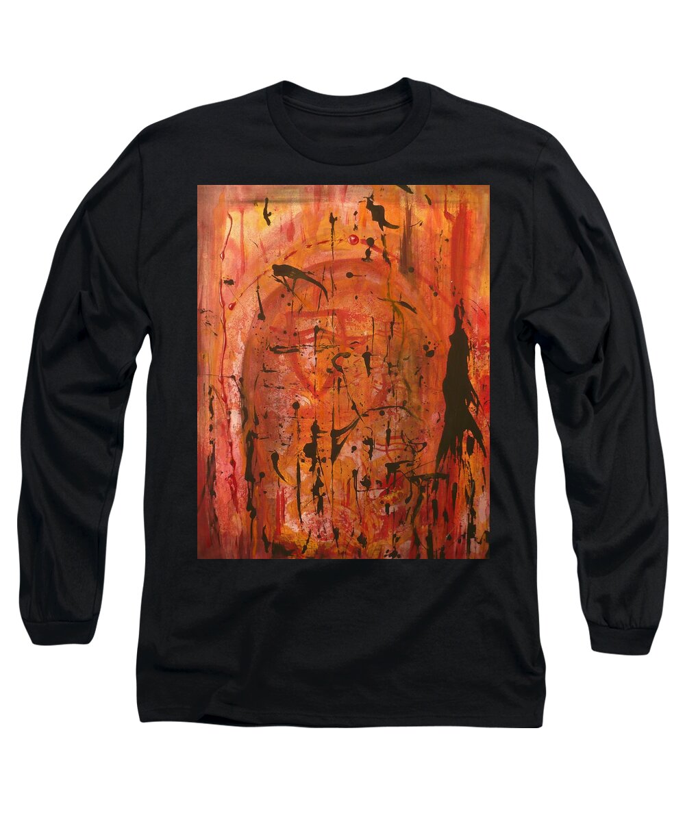 Orange Long Sleeve T-Shirt featuring the painting Departing Abstract by 'REA' Gallery