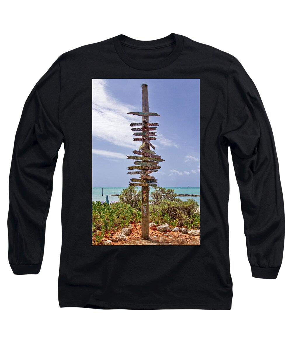Signpost Long Sleeve T-Shirt featuring the photograph Distance From Key West by Bob Slitzan