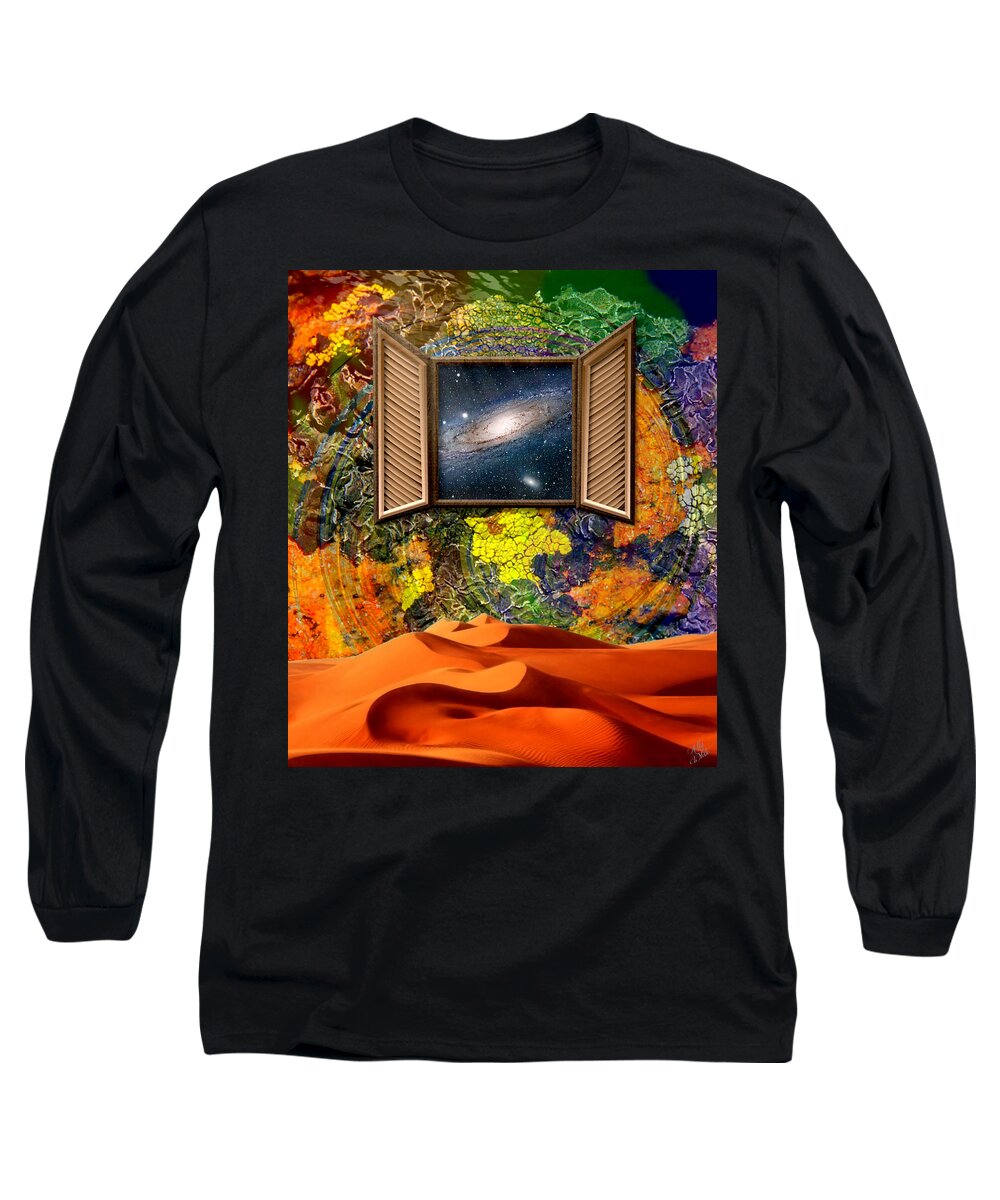 Milky Way Long Sleeve T-Shirt featuring the mixed media Distant Observations by Ally White