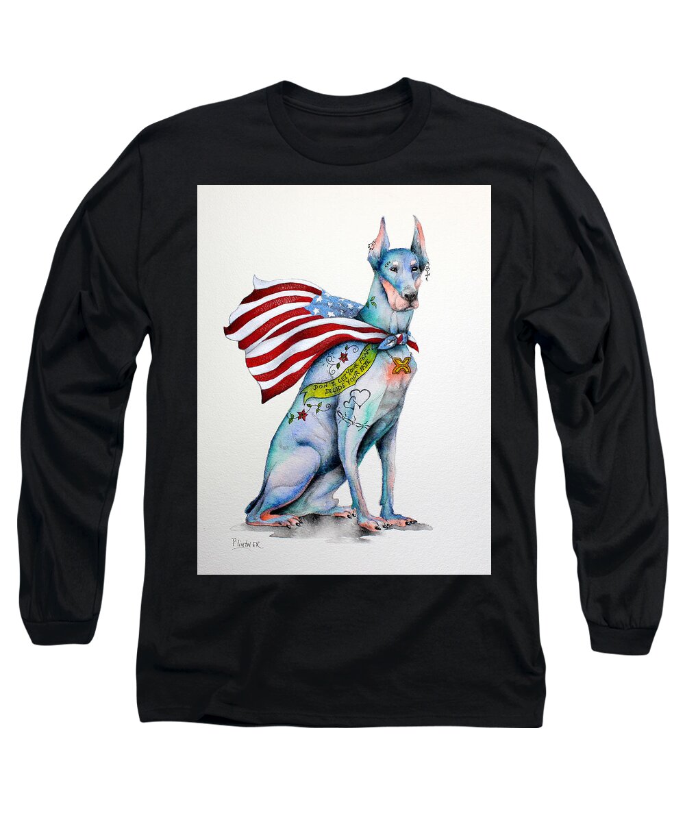 Doberman Pinscher Art Long Sleeve T-Shirt featuring the painting Doberman Napolean by Patricia Lintner