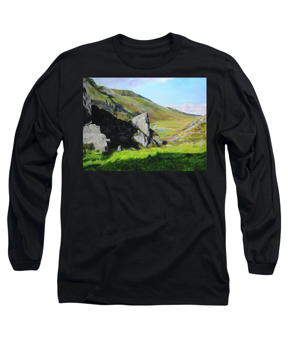 Landscape Long Sleeve T-Shirt featuring the painting Down the Valley by Harry Robertson