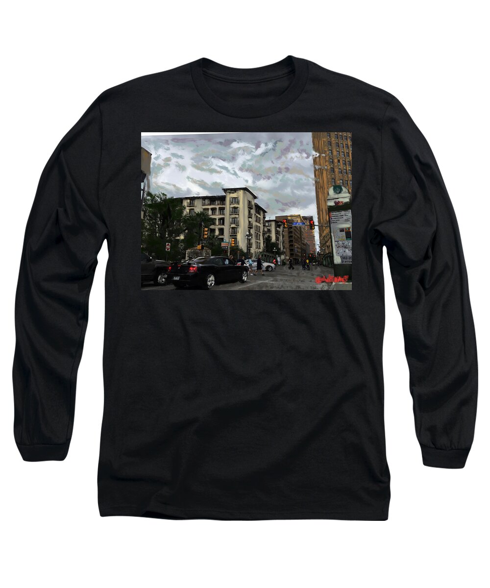 Cityscape Long Sleeve T-Shirt featuring the digital art Downtown 1 by Angela Weddle