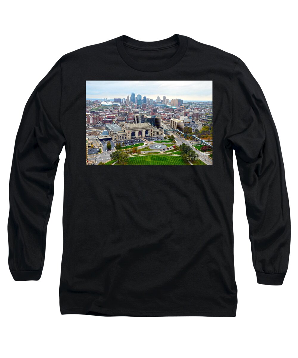 Union Station Long Sleeve T-Shirt featuring the photograph Downtown Kansas City from Liberty Memorial Tower by Catherine Sherman