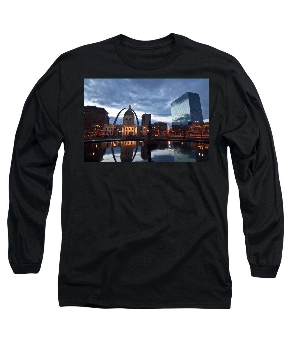 Gateway Arch Long Sleeve T-Shirt featuring the photograph Downtown St. Louis at dawn by Sven Brogren