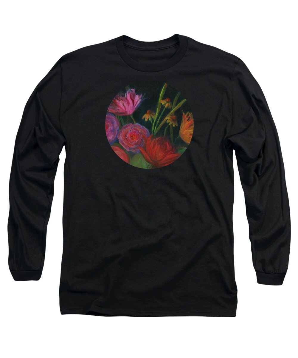 Floral Painting Long Sleeve T-Shirt featuring the painting Dramatic Floral Still Life Painting by Mary Wolf