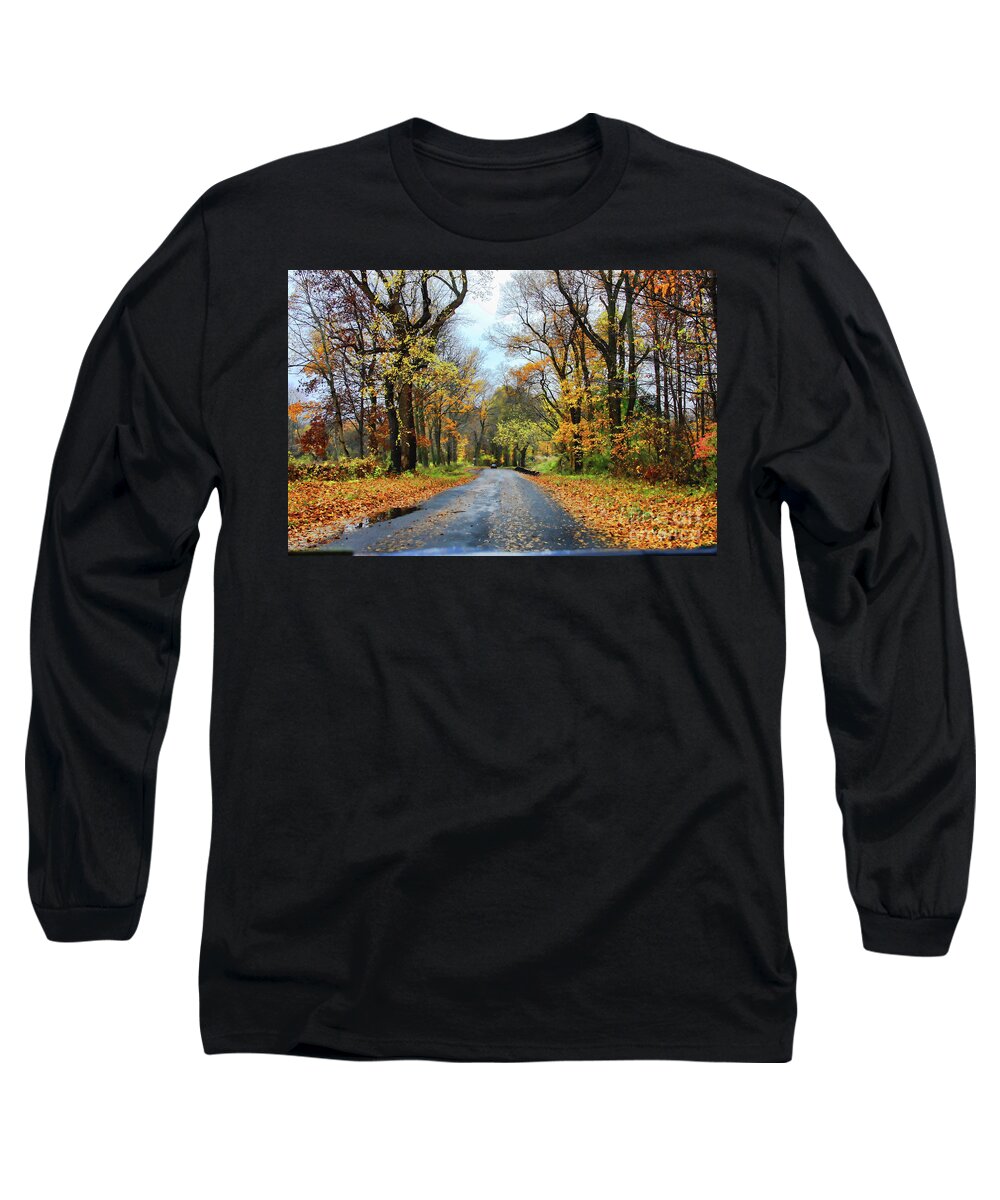 Leaves Long Sleeve T-Shirt featuring the digital art Driveby Shooting No.4 Maybe You'll Find Direction by Xine Segalas