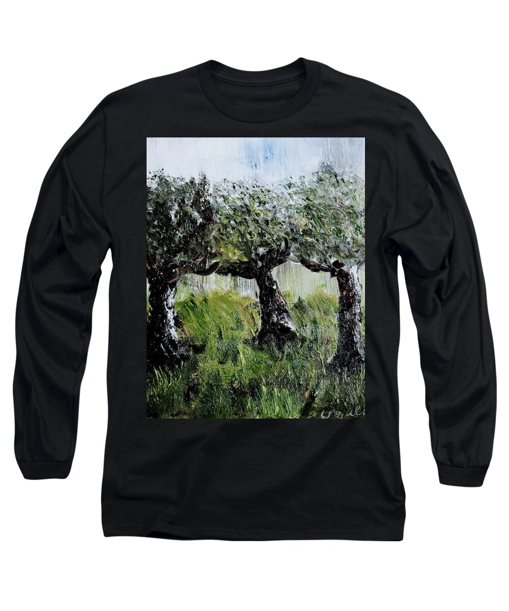 Trees Long Sleeve T-Shirt featuring the painting Drizzle by Evelina Popilian