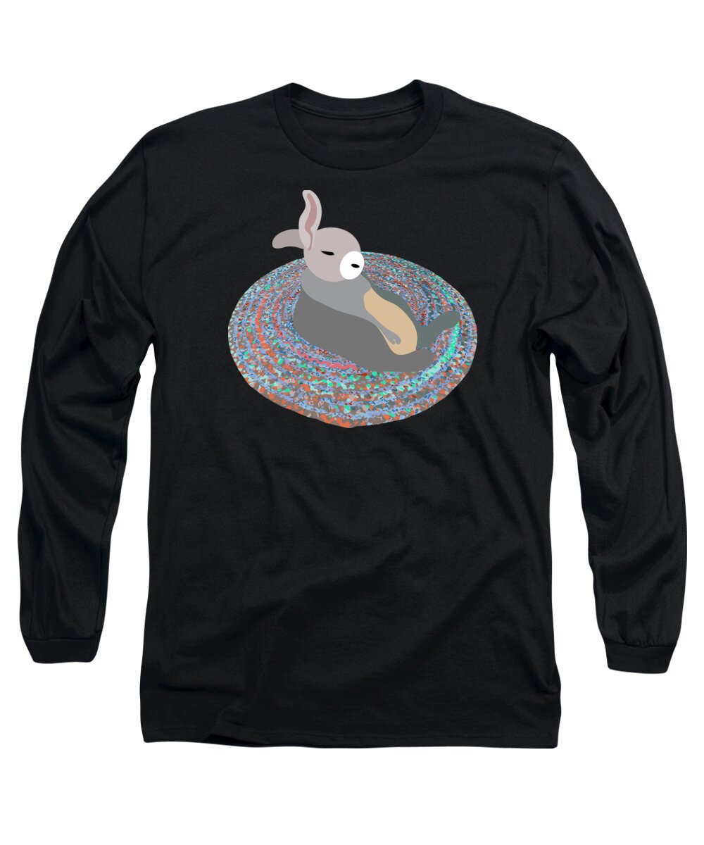 Rabbit Long Sleeve T-Shirt featuring the digital art Drunk Rabbit on a Rag Rug by Stan Magnan