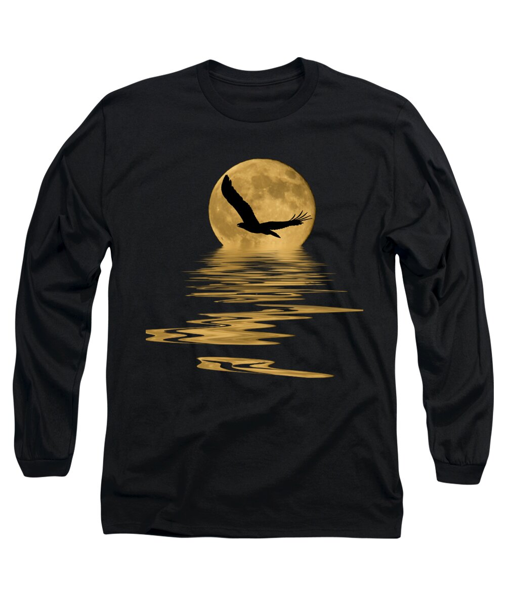 Bald Eagle Long Sleeve T-Shirt featuring the mixed media Eagle in the Moonlight by Shane Bechler
