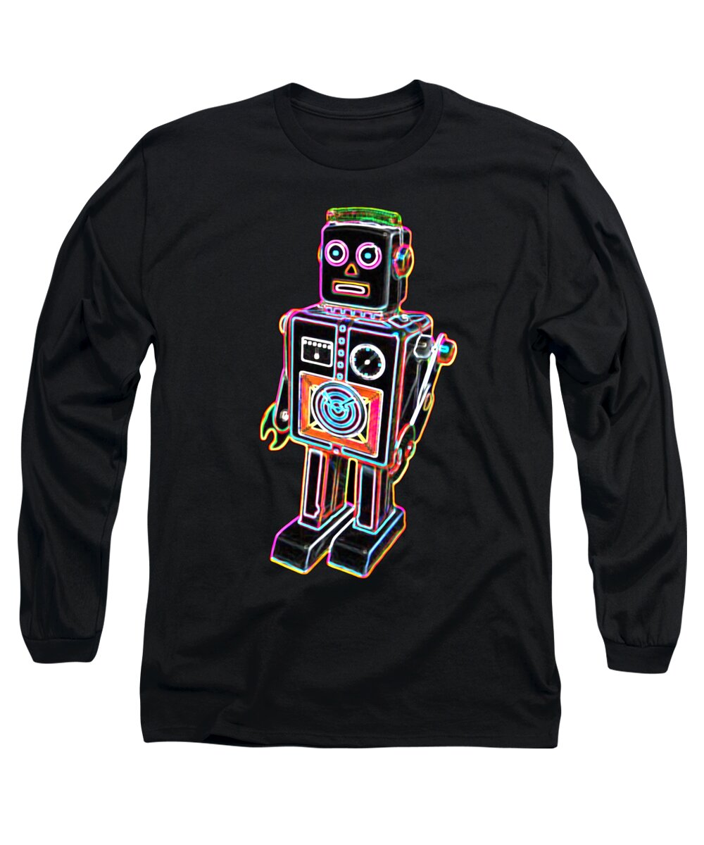 Robot Long Sleeve T-Shirt featuring the digital art Easel Back Robot by DB Artist