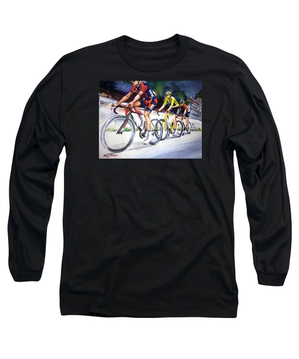 Wheels Long Sleeve T-Shirt featuring the painting Easy Start to Stage 2 by Shirley Peters