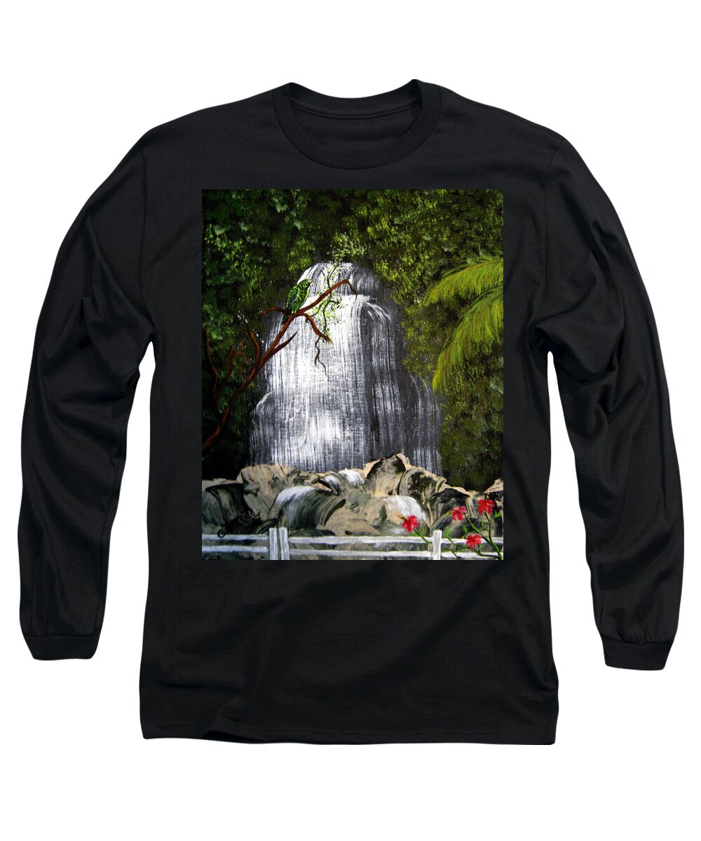 Puerto Rico Rain Forest Long Sleeve T-Shirt featuring the painting El Yunque by Gloria E Barreto-Rodriguez