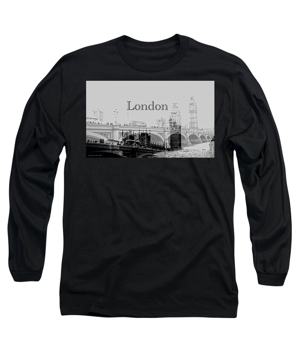 London Imprinted Over London Bridge Long Sleeve T-Shirt featuring the photograph Elegant London by Karen McKenzie McAdoo