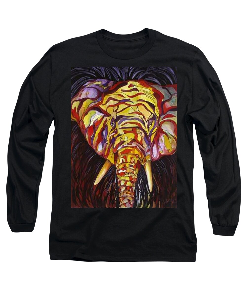 Elephants Long Sleeve T-Shirt featuring the painting Eli by Carolyn LeGrand