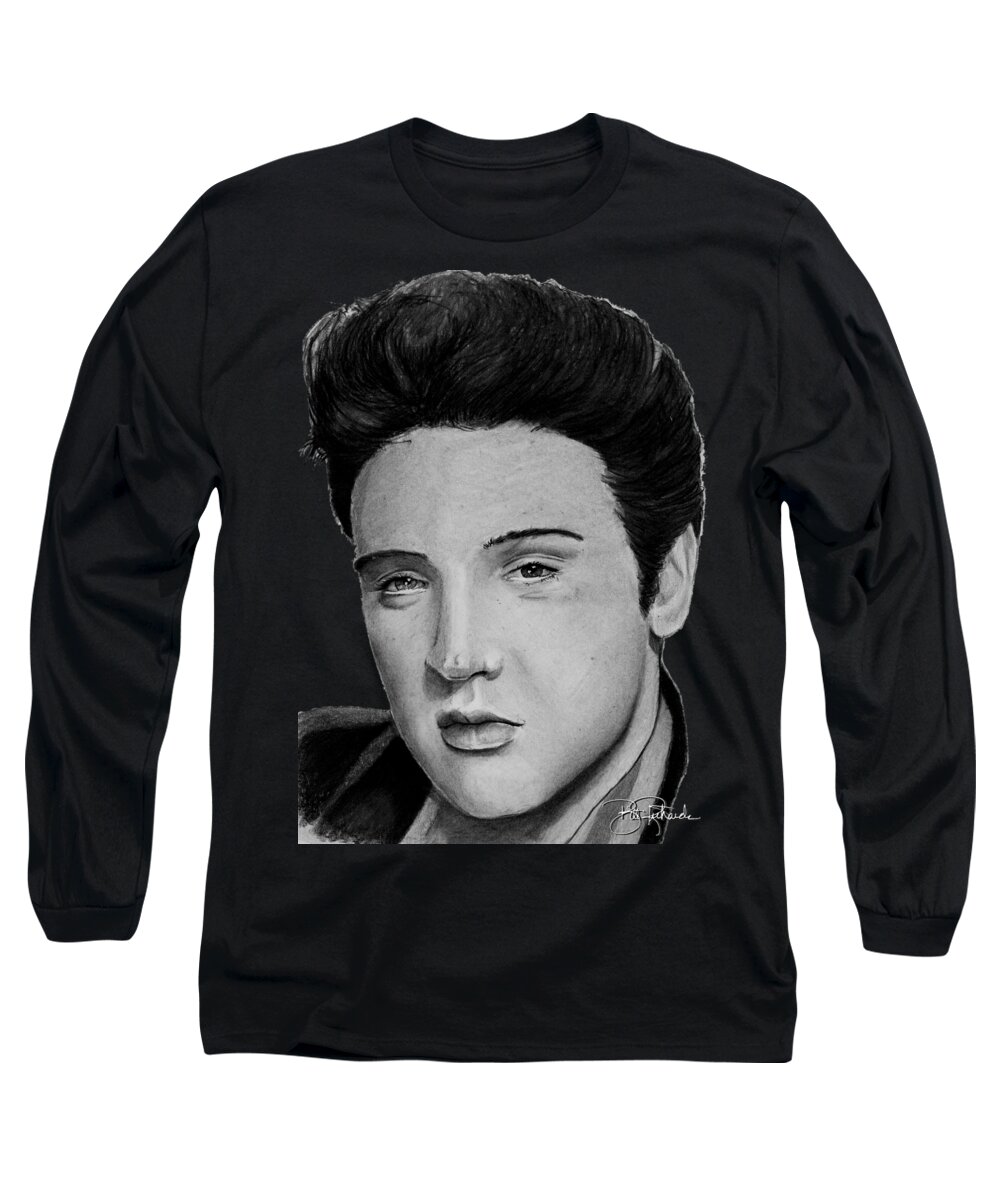 Elvis Long Sleeve T-Shirt featuring the drawing Elvis A Presley by Bill Richards
