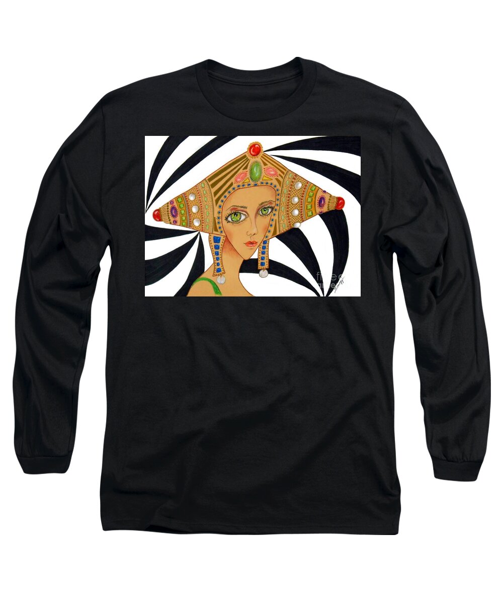 Empress Long Sleeve T-Shirt featuring the drawing Empress Exotica -- Whimsical Exotic Woman by Jayne Somogy