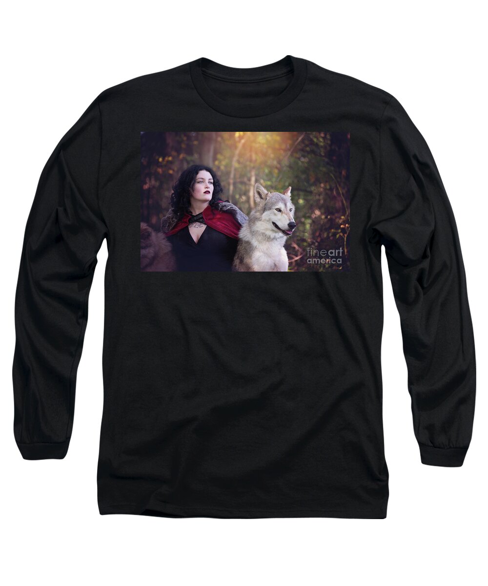 Red Riding Hood Long Sleeve T-Shirt featuring the photograph Enchanted Wolf Encounter by Sharon McConnell