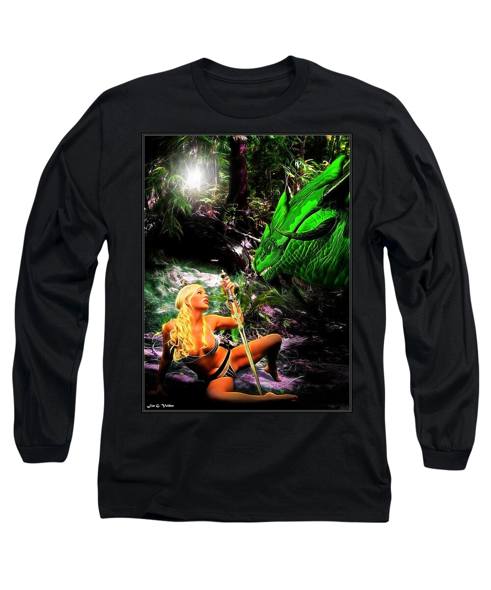 Fantasy Long Sleeve T-Shirt featuring the painting Encounter With A Dragon by Jon Volden