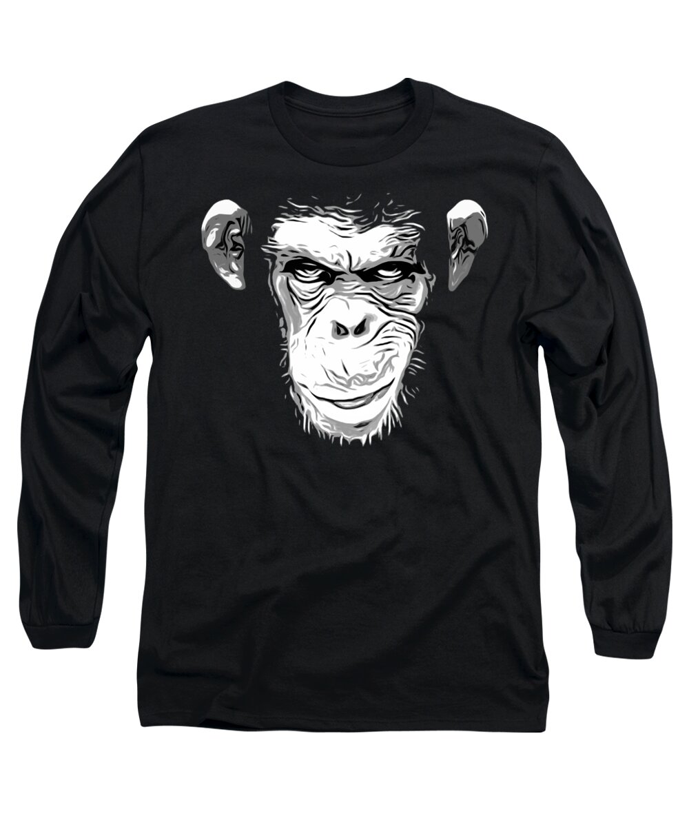 Monkey Long Sleeve T-Shirt featuring the digital art Evil Monkey by Nicklas Gustafsson