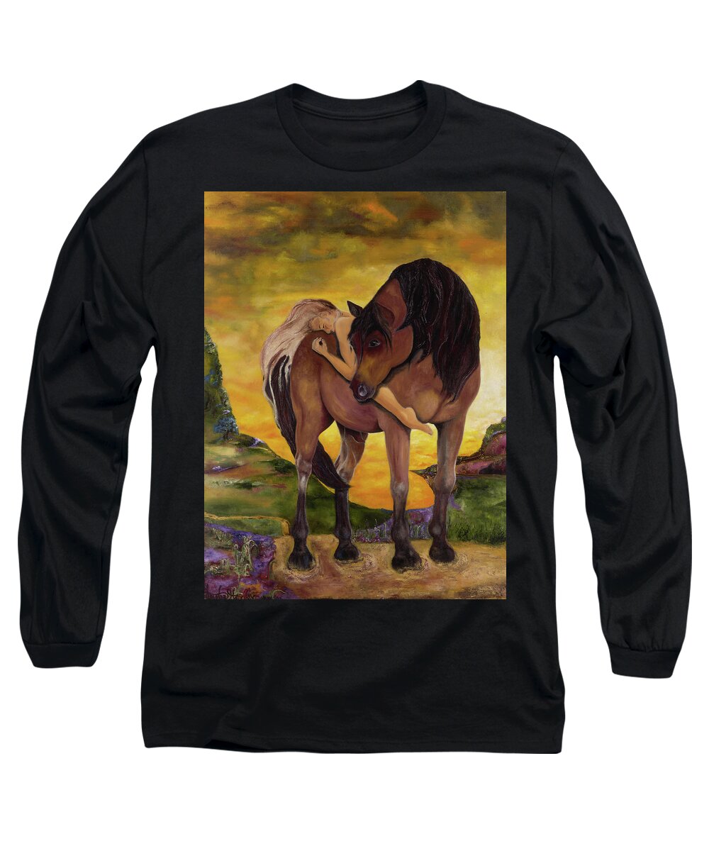 Horses Long Sleeve T-Shirt featuring the painting Faith by Anitra Handley-Boyt