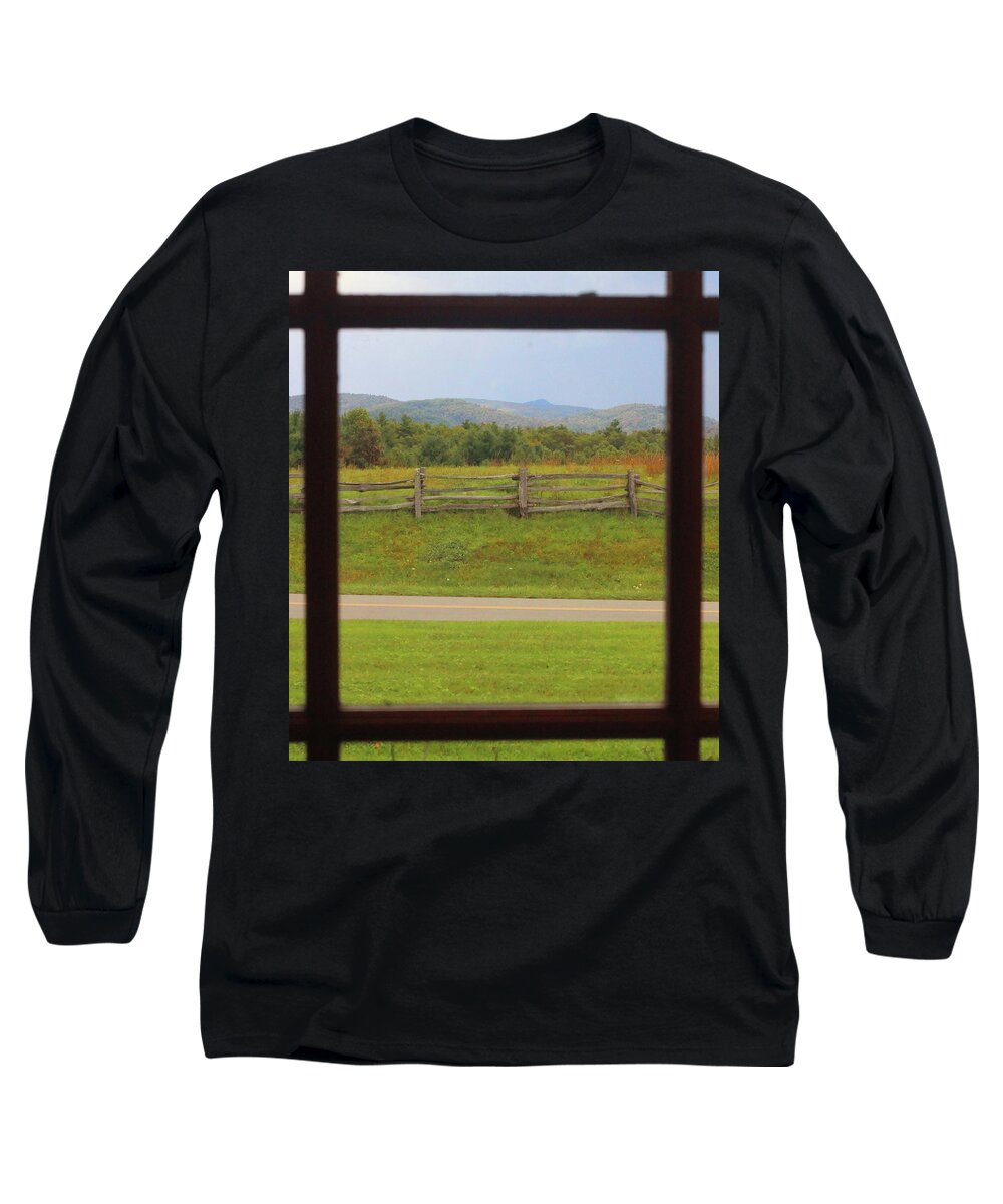 Nature Long Sleeve T-Shirt featuring the photograph Fall Mountains Through The Window by Cathy Lindsey