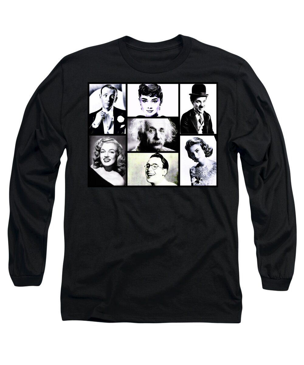 Fred Long Sleeve T-Shirt featuring the digital art Famous Faces by Esoterica Art Agency