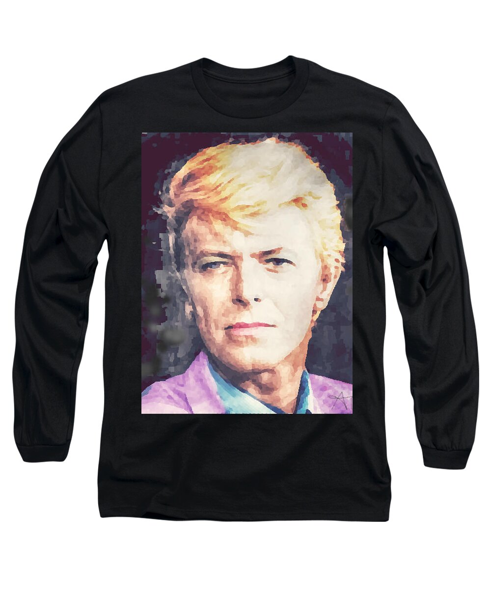 David Long Sleeve T-Shirt featuring the painting Farewell David Bowie by Ana Tirolese