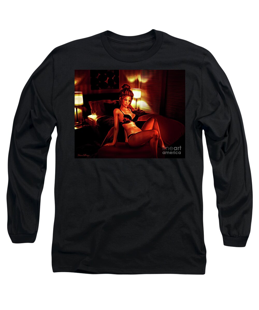 Pin-up Long Sleeve T-Shirt featuring the digital art Fiery Nights by Alicia Hollinger