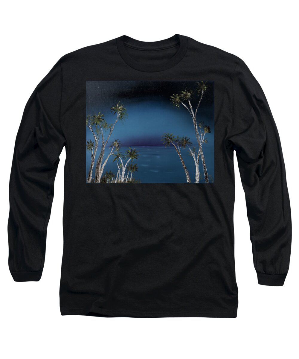 Stephen Daddona Long Sleeve T-Shirt featuring the painting Fireworks Palms by Stephen Daddona