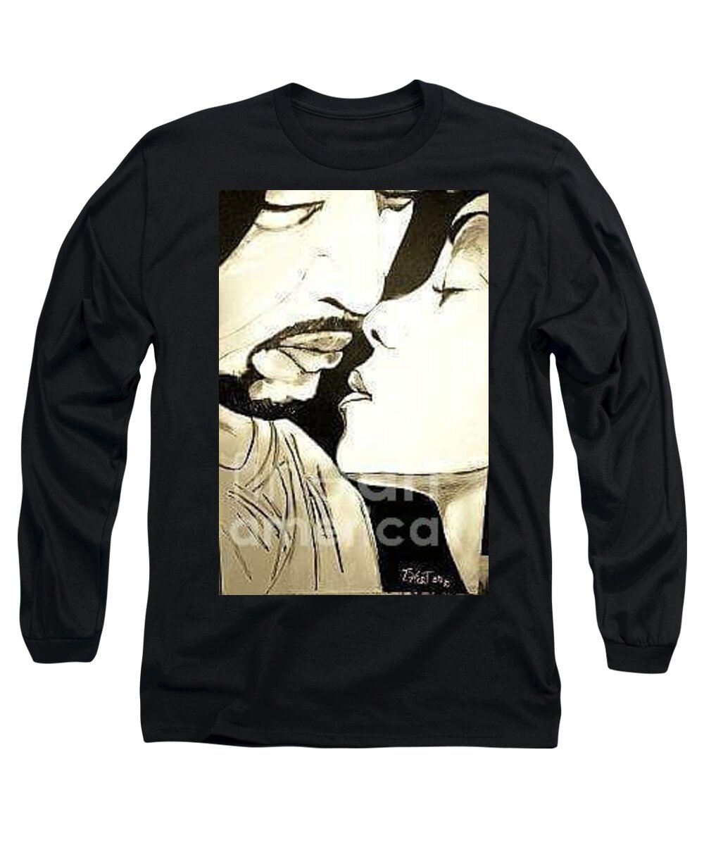 Love Valentine's Day Kissing Long Sleeve T-Shirt featuring the painting First Kiss by Tyrone Hart