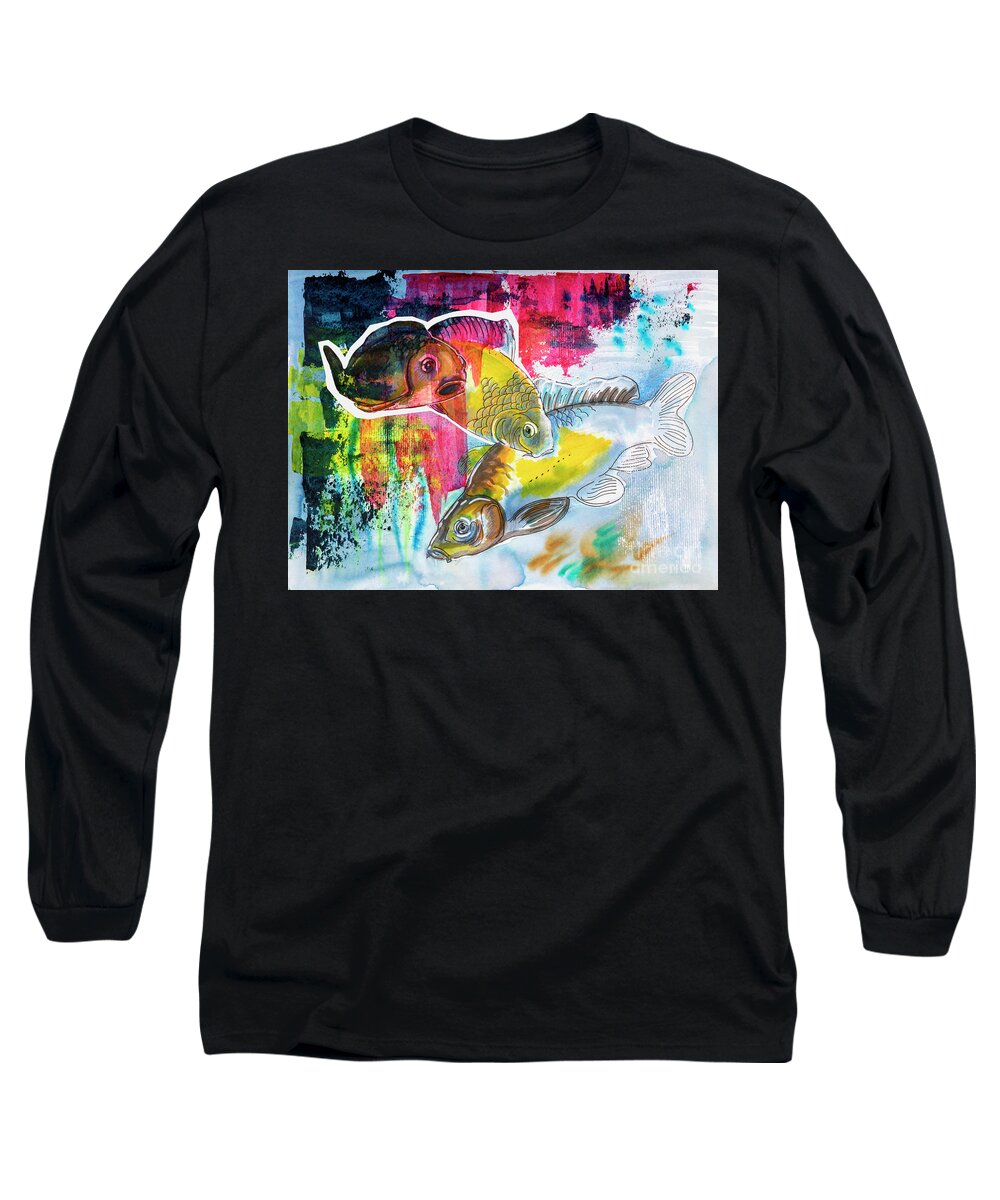 Fishes Long Sleeve T-Shirt featuring the painting Fishes in water, original painting by Ariadna De Raadt
