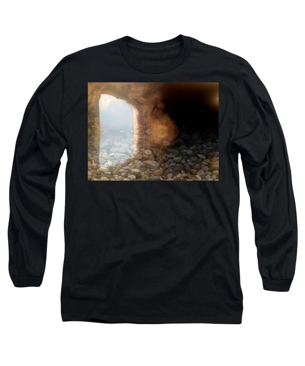 Cave Long Sleeve T-Shirt featuring the mixed media Flooded Cave by Gary Smith