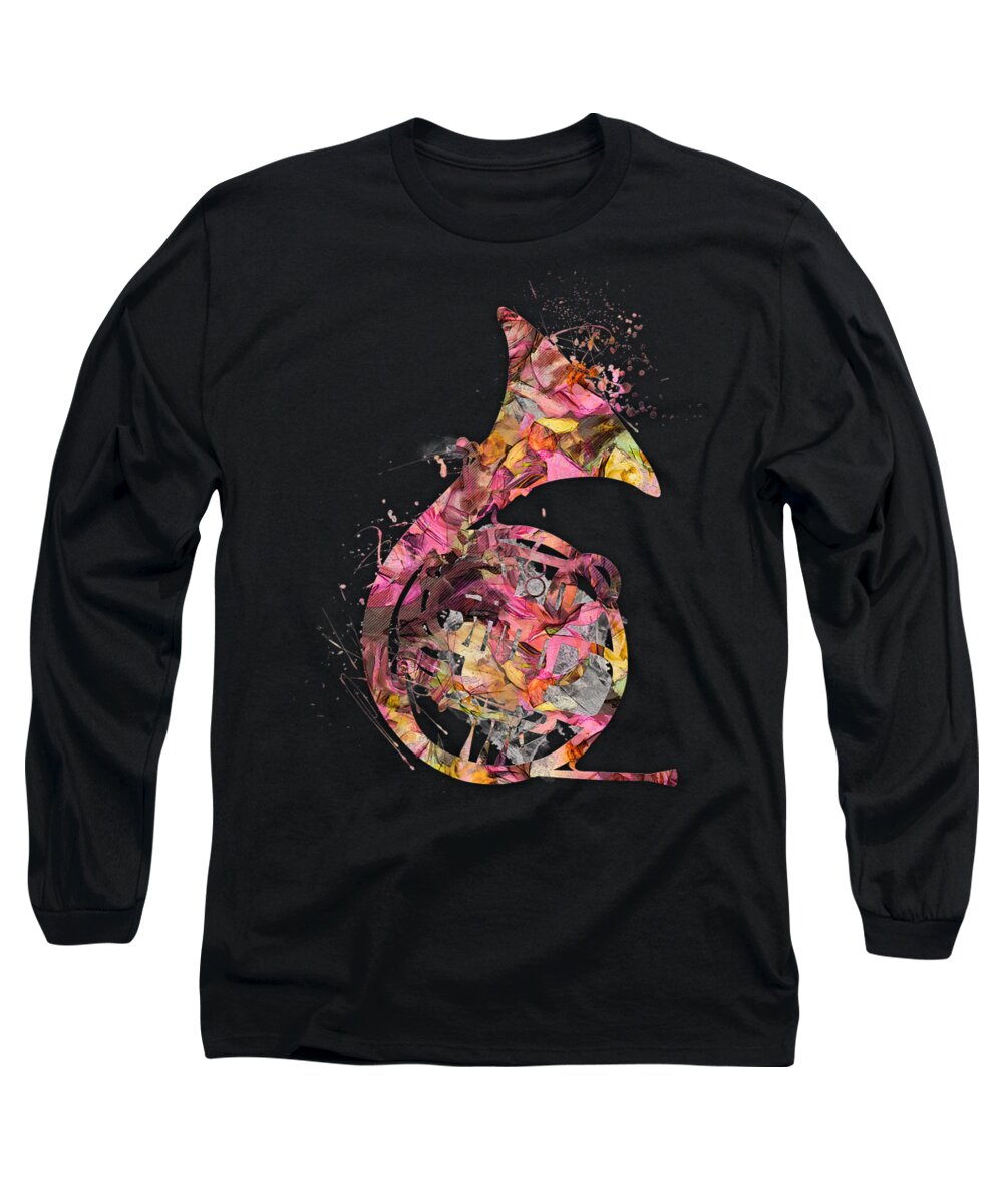 French Horn Long Sleeve T-Shirt featuring the digital art French horn by Justyna Jaszke JBJart