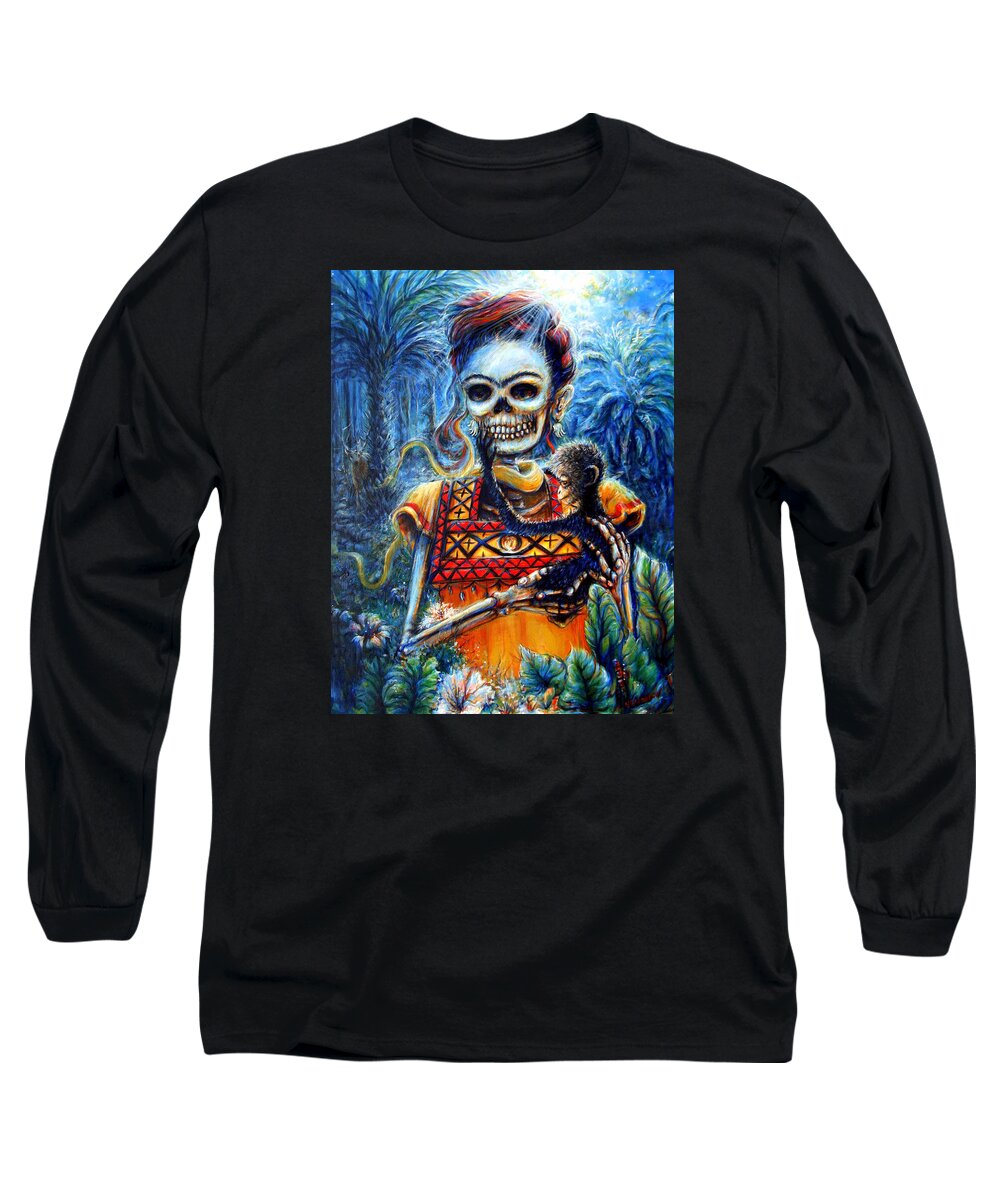 Frida Long Sleeve T-Shirt featuring the painting Frida in the Moonlight Garden by Heather Calderon